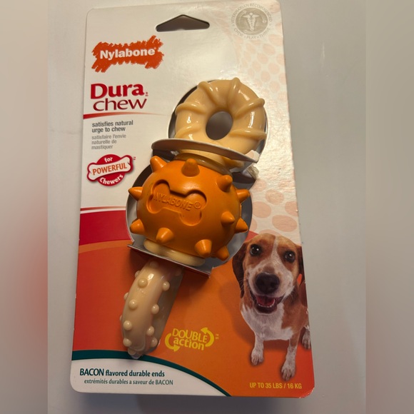 Nylabone Dura Chew Double Action Dog Toy AND Two Hot Dog Squeaky Toys - Picture 1 of 11